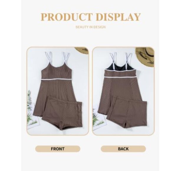Womens Size 3X Plus Size Two Piece Tankini Swimsuit Resortwear Brown - Picture 4 of 13